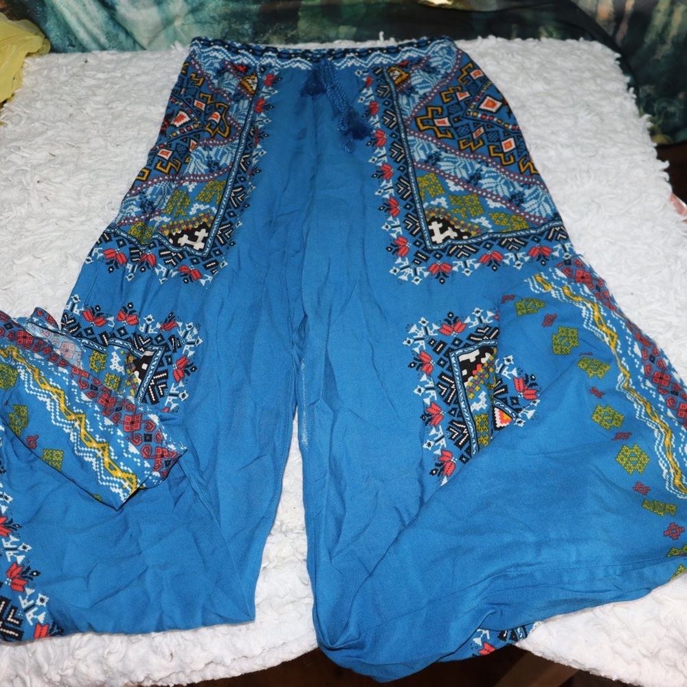 Women’s Flying Tomato Wide Leg Blue Aztec Print Palazzo Pants